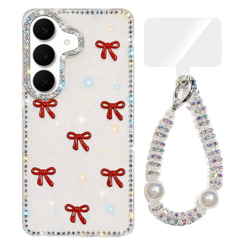 Samsung Galaxy A37 5G Sparkling IMD Colorful Bow Phone Case with Bracelet - Glitter White