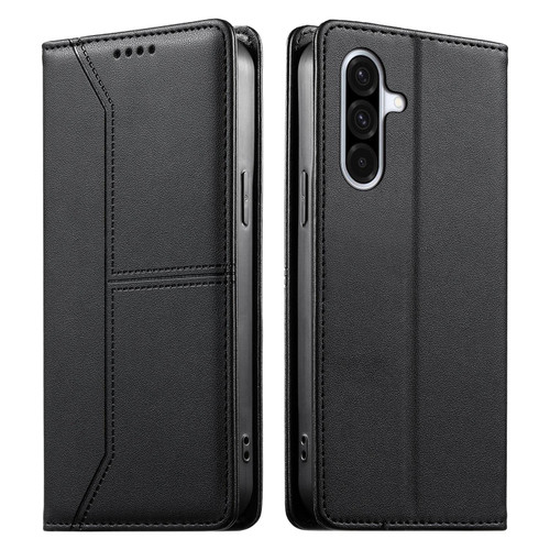 Samsung Galaxy A37 5G Stitched Line Magnetic RFID Vegan Leather Phone Case - Black