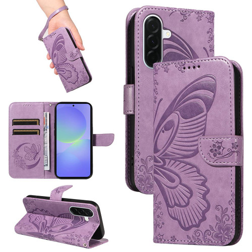 Samsung Galaxy A37 5G Swallowtail Butterfly Embossed Leather Phone Case - Purple
