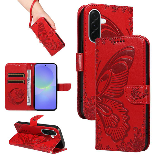 Samsung Galaxy A37 5G Swallowtail Butterfly Embossed Leather Phone Case - Red