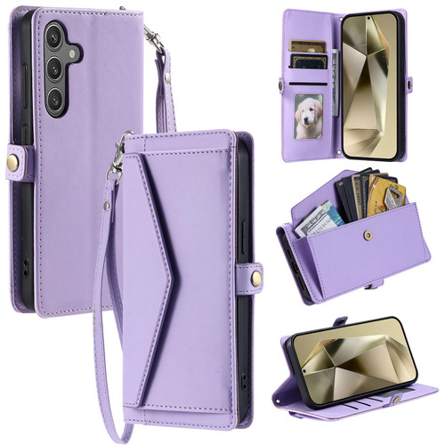 Samsung Galaxy A37 5G Wallet Multi-card Slot Leather Phone Case with Lanyard - Purple