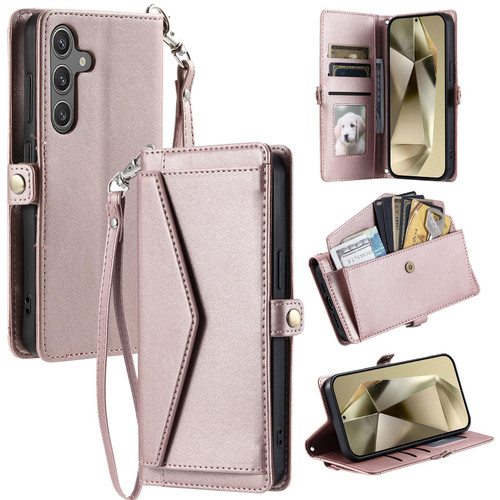 Samsung Galaxy A37 5G Wallet Multi-card Slot Leather Phone Case with Lanyard - Rose Gold