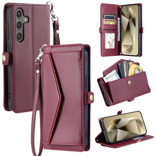 Samsung Galaxy A37 5G Wallet Multi-card Slot Leather Phone Case with Lanyard - Wine Red