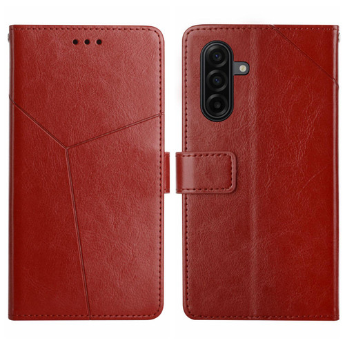 Samsung Galaxy A37 5G Y-shaped Pattern Flip Leather Phone Case - Brown