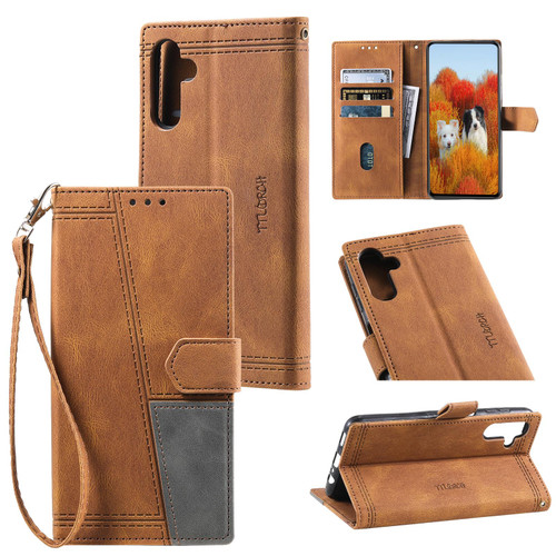 Samsung Galaxy A37 5G TTUDRCH Embossed Line Splicing Leather Phone Case - Brown