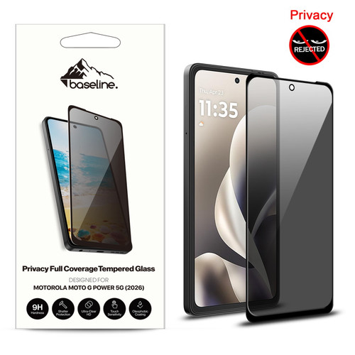 Baseline Privacy Full Coverage Tempered Glass Screen Protector for Motorola Moto G Power 5G (2026) - Black