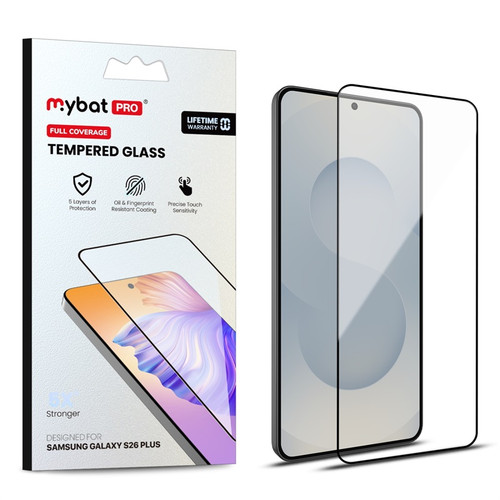 MyBat Pro Full Coverage Tempered Glass Screen Protector (Fingerprint Unlock) for Samsung Galaxy S26 Plus - Black