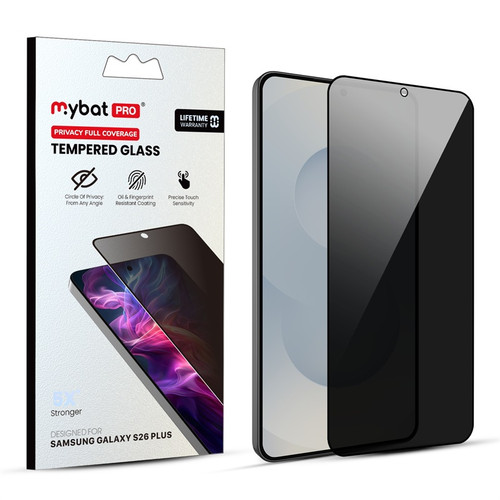 MyBat Pro Privacy Full Coverage Tempered Glass Screen Protector (Fingerprint Unlock) for Samsung Galaxy S26 Plus - Black