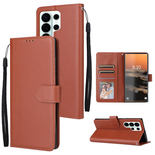 Samsung Galaxy S26 Ultra 5G 3-Card Slots Multifunctional Leather Phone Case - Brown