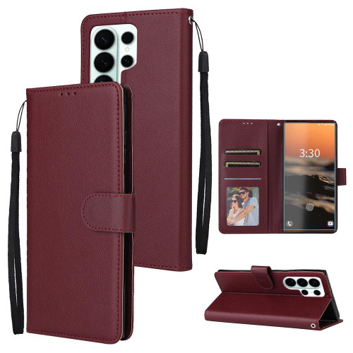 Samsung Galaxy S26 Ultra 5G 3-Card Slots Multifunctional Leather Phone Case - Wine Red