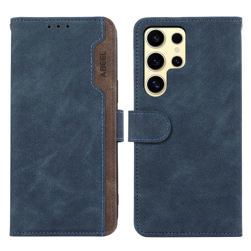Samsung Galaxy S26 Ultra 5G ABEEL Color Block Magnetic RFID Leather Phone Case - Blue-Brown