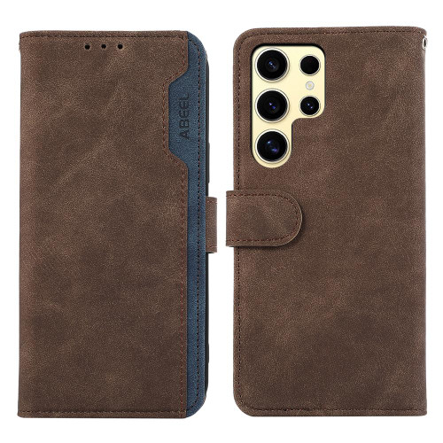 Samsung Galaxy S26 Ultra 5G ABEEL Color Block Magnetic RFID Leather Phone Case - Brown-Blue