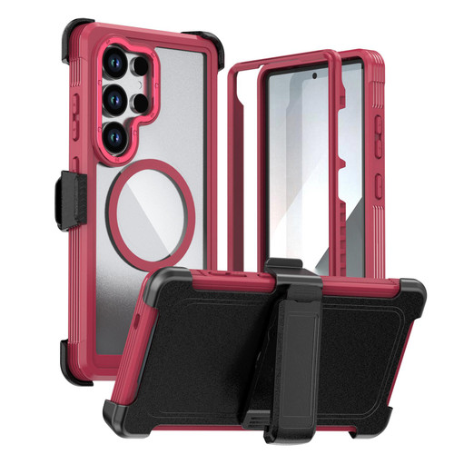 Samsung Galaxy S26 Ultra 5G Acrylic Full Coverage Magnetic Phone Case with Back Clip - Red