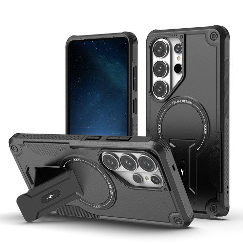 Samsung Galaxy S26 Ultra 5G Armor MagSafe Holder PC Hybrid TPU Phone Case - Black