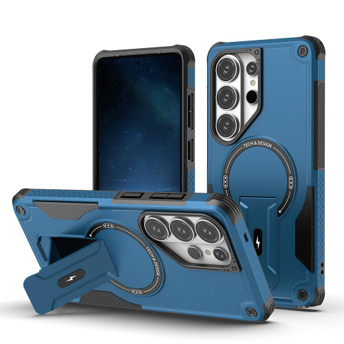 Samsung Galaxy S26 Ultra 5G Armor MagSafe Holder PC Hybrid TPU Phone Case - Dark Blue