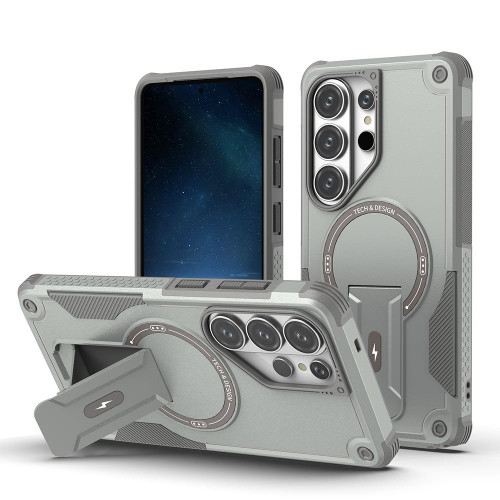 Samsung Galaxy S26 Ultra 5G Armor MagSafe Holder PC Hybrid TPU Phone Case - Grey