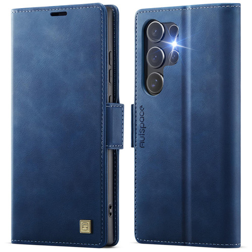 Samsung Galaxy S26 Ultra 5G AutSpace A11 Side Buckle MagSafe Magnetic RFID Phone Leather Case - Blue