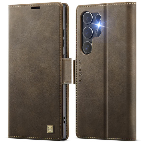 Samsung Galaxy S26 Ultra 5G AutSpace A11 Side Buckle MagSafe Magnetic RFID Phone Leather Case - Coffee