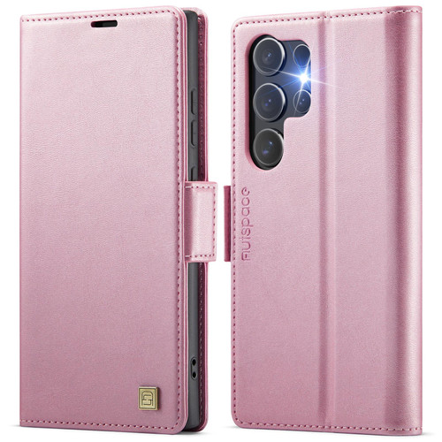 Samsung Galaxy S26 Ultra 5G AutSpace A11 Side Buckle MagSafe Magnetic RFID Phone Leather Case - Rose Gold