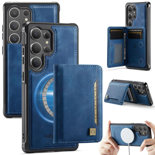 Samsung Galaxy S26 Ultra 5G AutSpace A13 MagSafe Magnetic RFID Flip Card Bag Phone Case - Blue