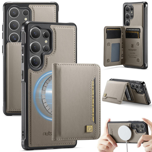 Samsung Galaxy S26 Ultra 5G AutSpace A13 MagSafe Magnetic RFID Flip Card Bag Phone Case - Grey