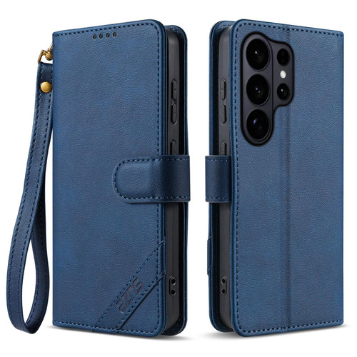 Samsung Galaxy S26 Ultra 5G AZNS A2 Series Tri-Card Wallet RFID Vegan Leather Phone Case with Strap - Blue