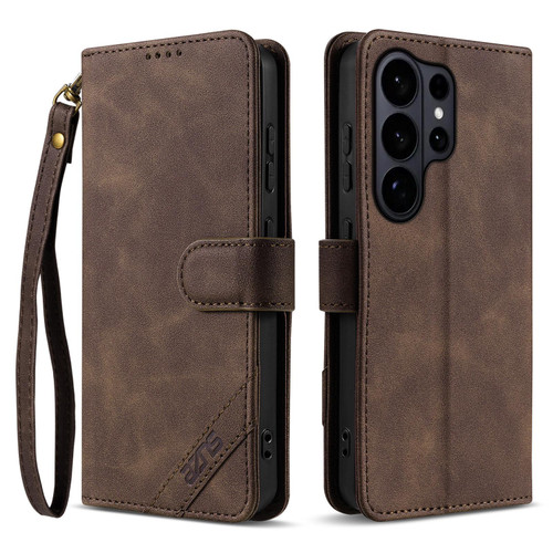 Samsung Galaxy S26 Ultra 5G AZNS A2 Series Tri-Card Wallet RFID Vegan Leather Phone Case with Strap - Brown