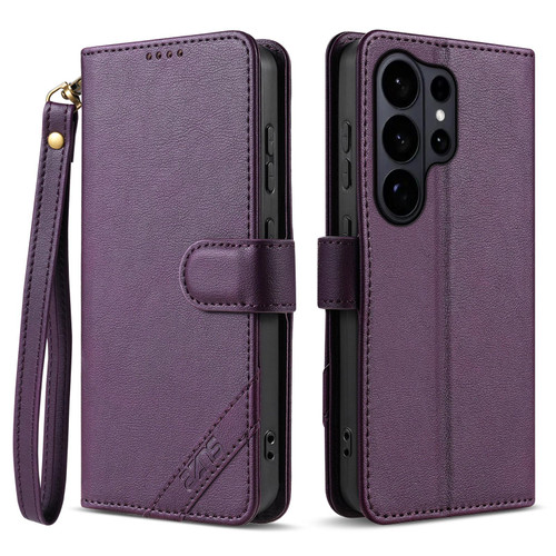 Samsung Galaxy S26 Ultra 5G AZNS A2 Series Tri-Card Wallet RFID Vegan Leather Phone Case with Strap - Purple