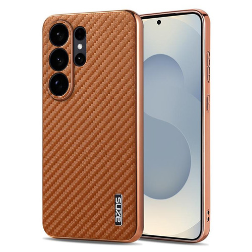 Samsung Galaxy S26 Ultra 5G AZNS Electroplated Edge Carbon Fiber Texture Phone Case - Brown