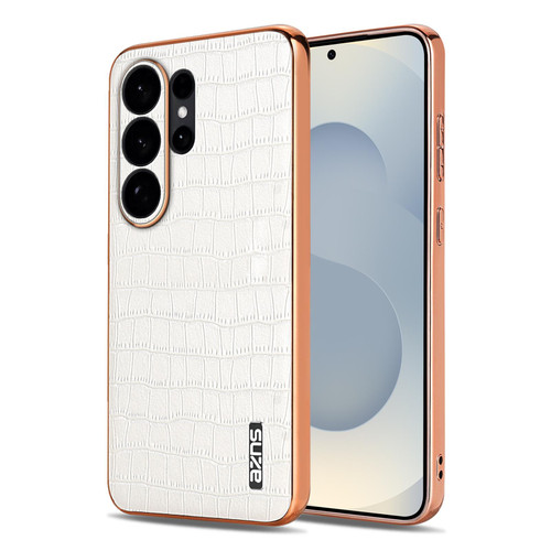 Samsung Galaxy S26 Ultra 5G AZNS Electroplated Frame Crocodile Texture Full Coverage Phone Case - White