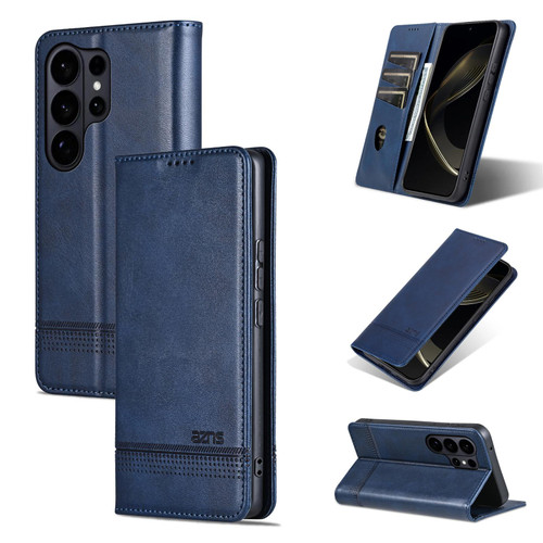 Samsung Galaxy S26 Ultra 5G AZNS Magnetic Calf Texture Flip Leather Phone Case - Dark Blue