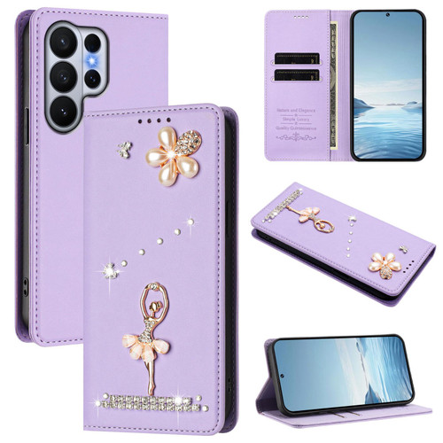 Samsung Galaxy S26 Ultra 5G Ballet Girl Diamond Studded RFID Vegan Leather Phone Case - Light Purple