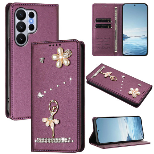 Samsung Galaxy S26 Ultra 5G Ballet Girl Diamond Studded RFID Vegan Leather Phone Case - Violet