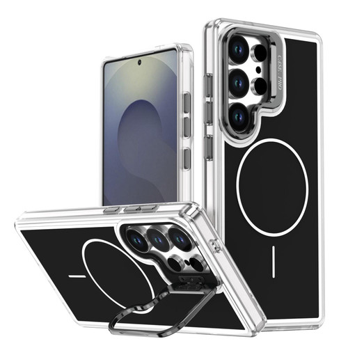 Samsung Galaxy S26 Ultra 5G Bright Color Blocking Camera Bracket Magnetic Phone Case - Black