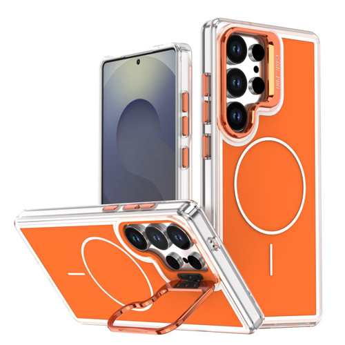 Samsung Galaxy S26 Ultra 5G Bright Color Blocking Camera Bracket Magnetic Phone Case - Orange
