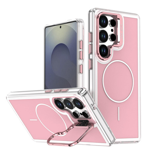 Samsung Galaxy S26 Ultra 5G Bright Color Blocking Camera Bracket Magnetic Phone Case - Pink