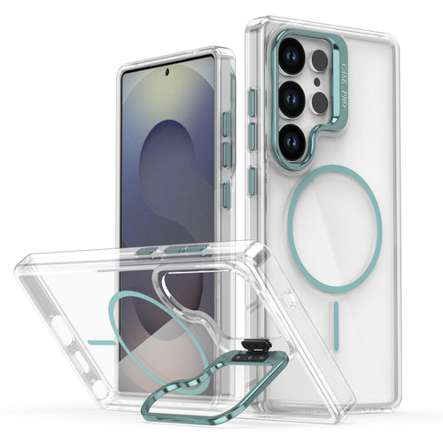 Samsung Galaxy S26 Ultra 5G Bright Color Clear MagSafe Lens Frame Holder Phone Case - Blue