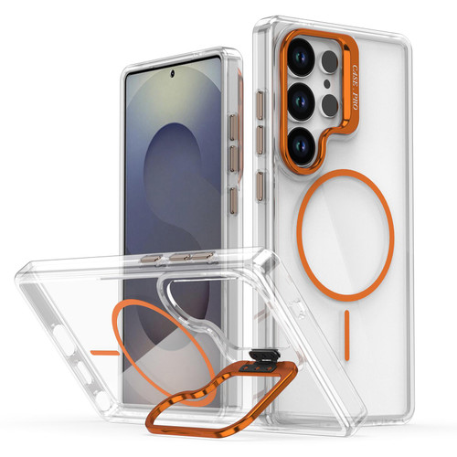 Samsung Galaxy S26 Ultra 5G Bright Color Clear MagSafe Lens Frame Holder Phone Case - Orange