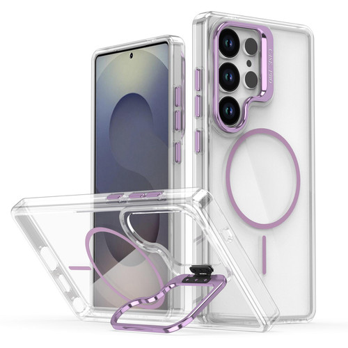 Samsung Galaxy S26 Ultra 5G Bright Color Clear MagSafe Lens Frame Holder Phone Case - Purple