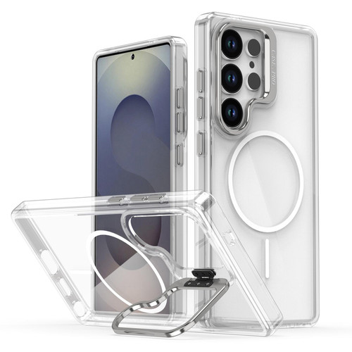 Samsung Galaxy S26 Ultra 5G Bright Color Clear MagSafe Lens Frame Holder Phone Case - White