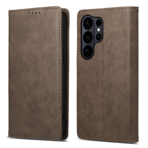 Samsung Galaxy S26 Ultra 5G Business Solid Color Magnetic RFID Leather Phone Case - Brown