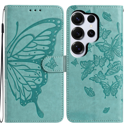 Samsung Galaxy S26 Ultra 5G Butterfly Flutter Pattern Embossed Leather Phone Case - Green