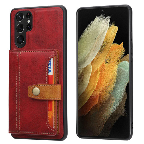 Samsung Galaxy S26 Ultra 5G Calfskin Card Slot TPU Hybrid PU Phone Case - Red
