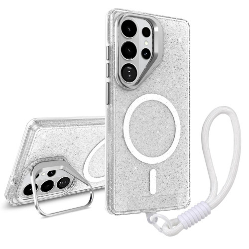 Samsung Galaxy S26 Ultra 5G Camera Bracket Glitter Magnetic Phone Case with Lanyard - White