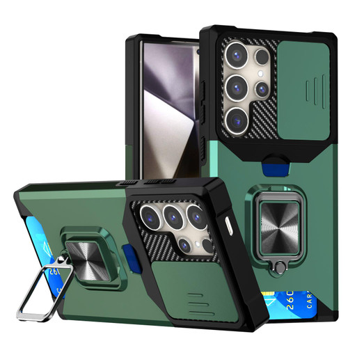 Samsung Galaxy S26 Ultra 5G Camera Shield Card Slot PC+TPU Phone Case - Dark Green