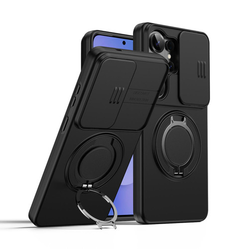 Samsung Galaxy S26 Ultra 5G Camera Sliding Shield Magnetic Rotation Holder Phone Case - Black