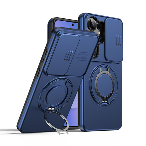 Samsung Galaxy S26 Ultra 5G Camera Sliding Shield Magnetic Rotation Holder Phone Case - Blue