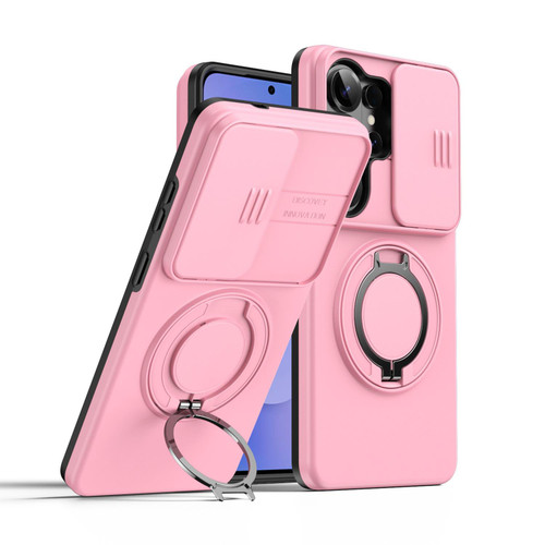 Samsung Galaxy S26 Ultra 5G Camera Sliding Shield Magnetic Rotation Holder Phone Case - Pink