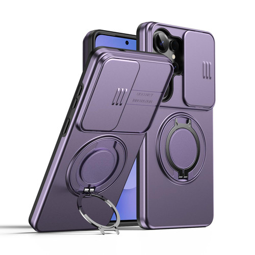 Samsung Galaxy S26 Ultra 5G Camera Sliding Shield Magnetic Rotation Holder Phone Case - Purple