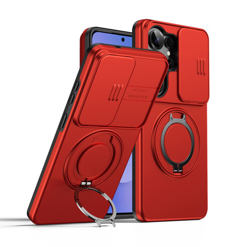 Samsung Galaxy S26 Ultra 5G Camera Sliding Shield Magnetic Rotation Holder Phone Case - Red